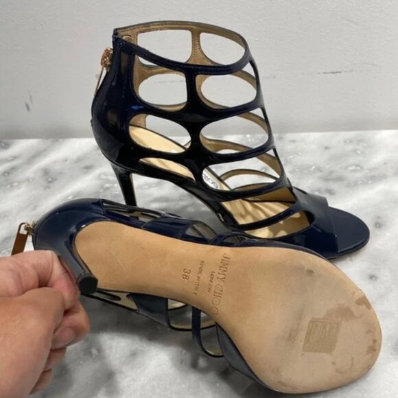 Jimmy Choo  Patent Ren 100 Sandals 38 Dark Blue - Picture 4 of 7